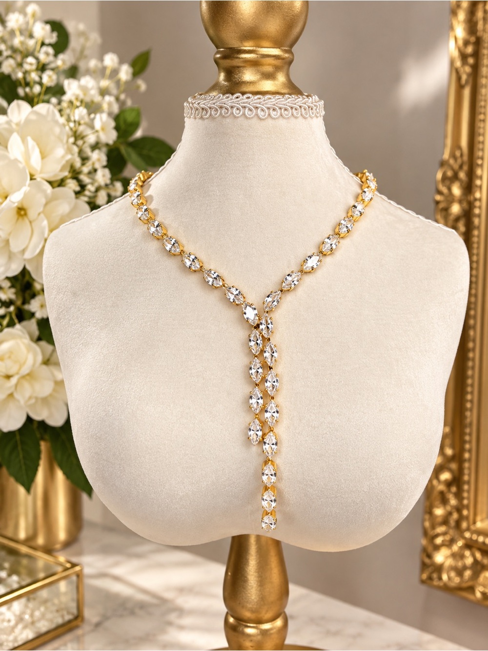 Elegant Gold Crystal  Tassel Necklace